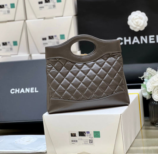 CHANEL 25S МІНІ СУМКА-ШОПЕР 23 З ТЕМНОГО ТАУПОВОГО ТЕЛЯЧОГО ШКІРИ
