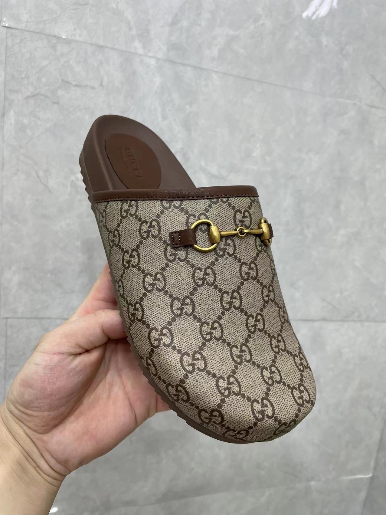 MULE WITH GOLD HORSEBIT IN BEIGE AND EBONY MONOGRAM CANVAS - 36