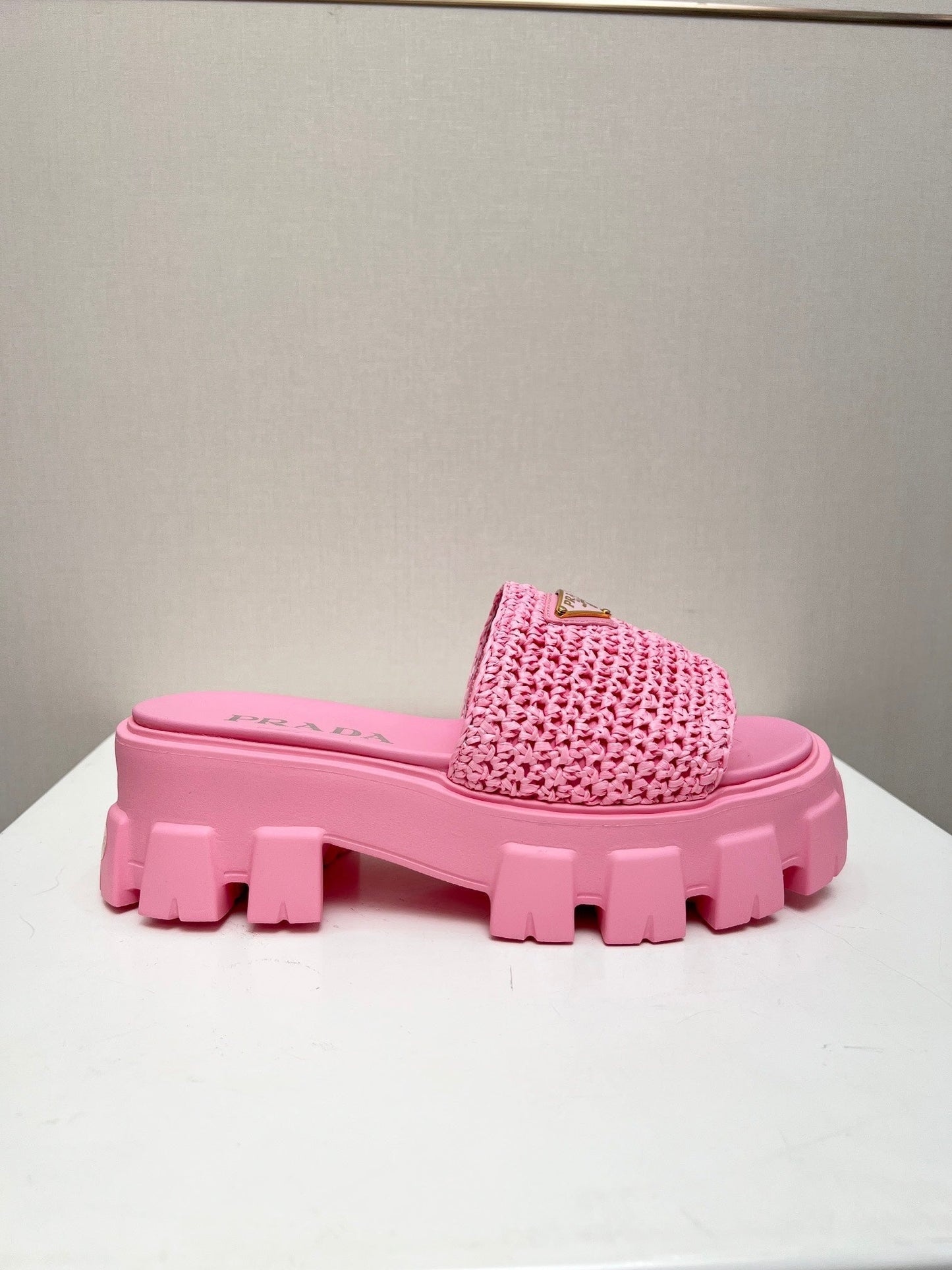 PRA THICK-SOLED CROCHET SANDALS PINK WOVEN FABRIC - 35