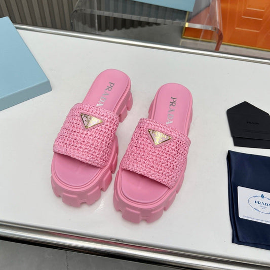 PRA THICK-SOLED CROCHET SANDALS PINK WOVEN FABRIC - 35