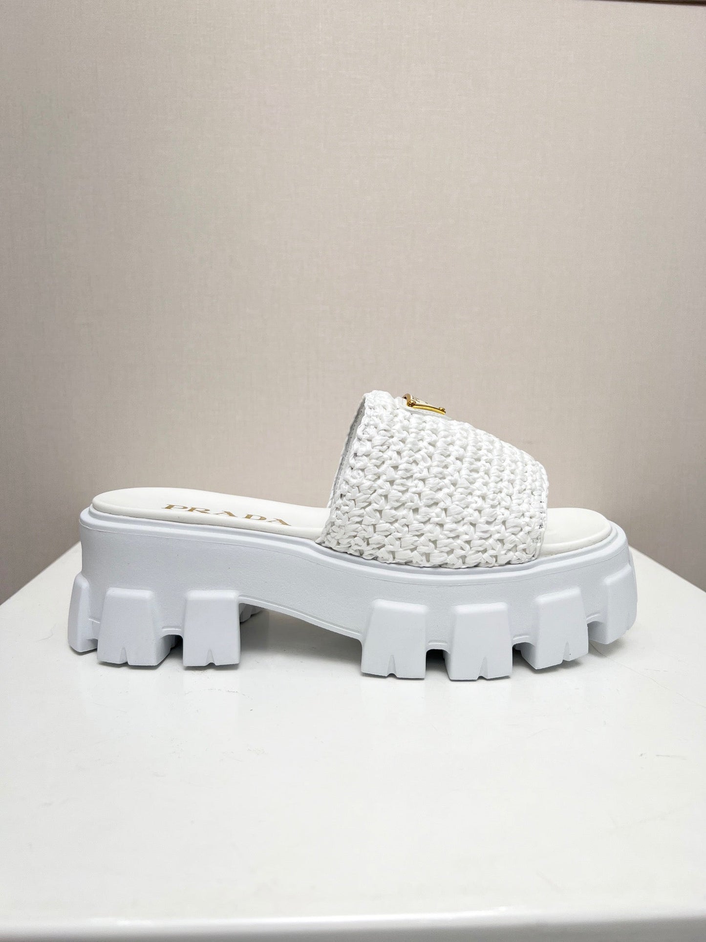 PRA THICK-SOLED CROCHET SANDALS WHITE WOVEN FABRIC - 35