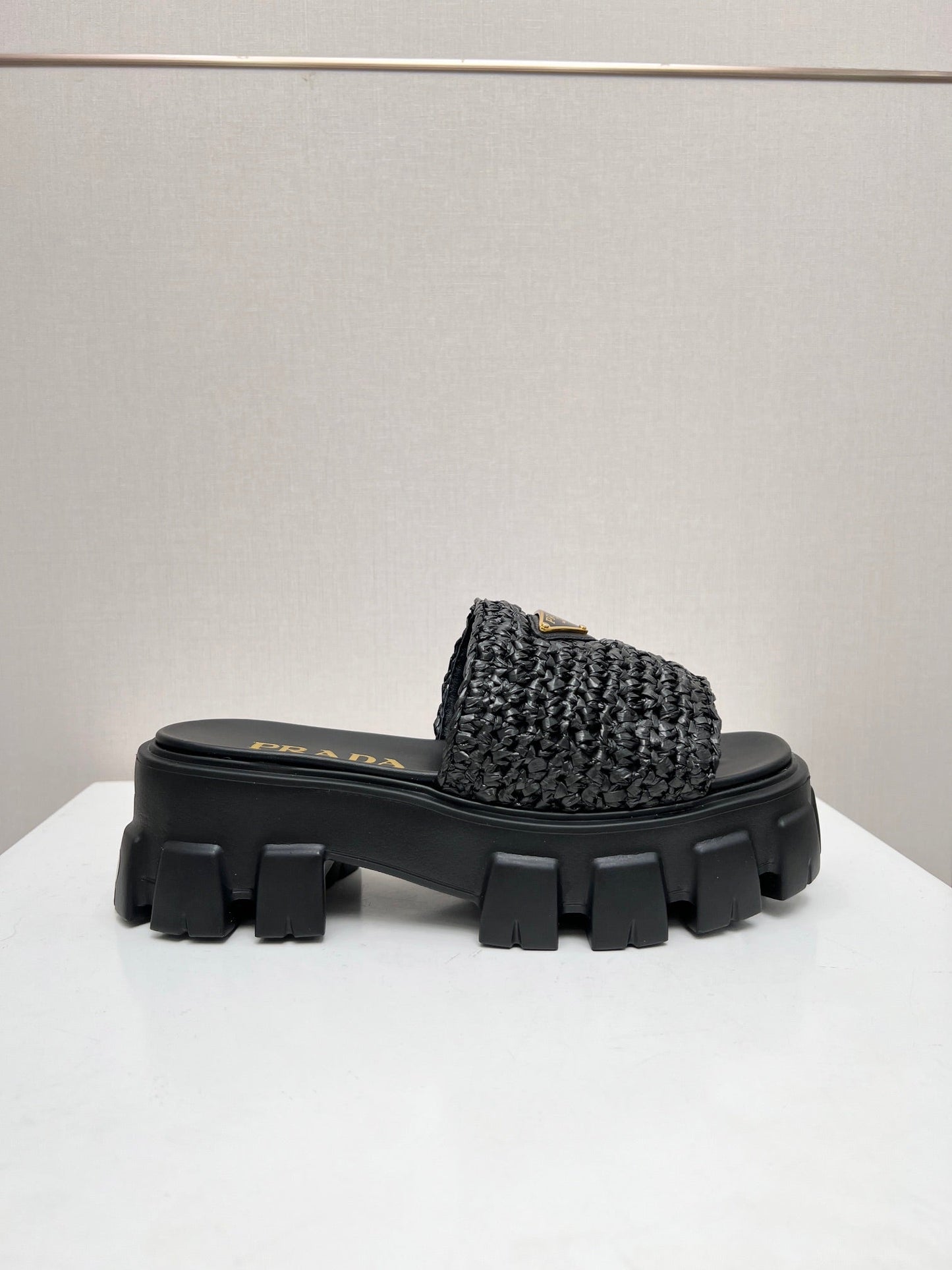 PRA THICK-SOLED CROCHET SANDALS BLACK WOVEN FABRIC - 35