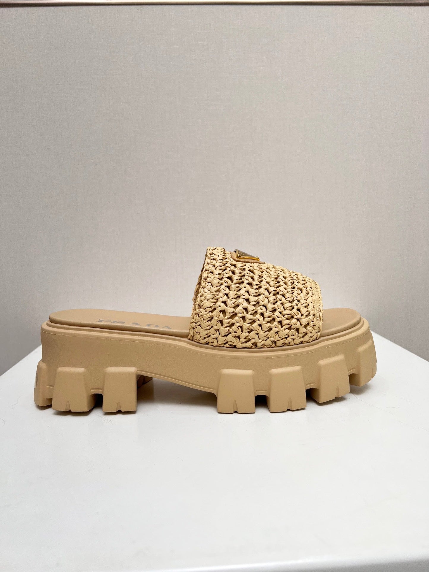 PRA THICK-SOLED CROCHET SANDALS BEIGE WOVEN FABRIC - 35