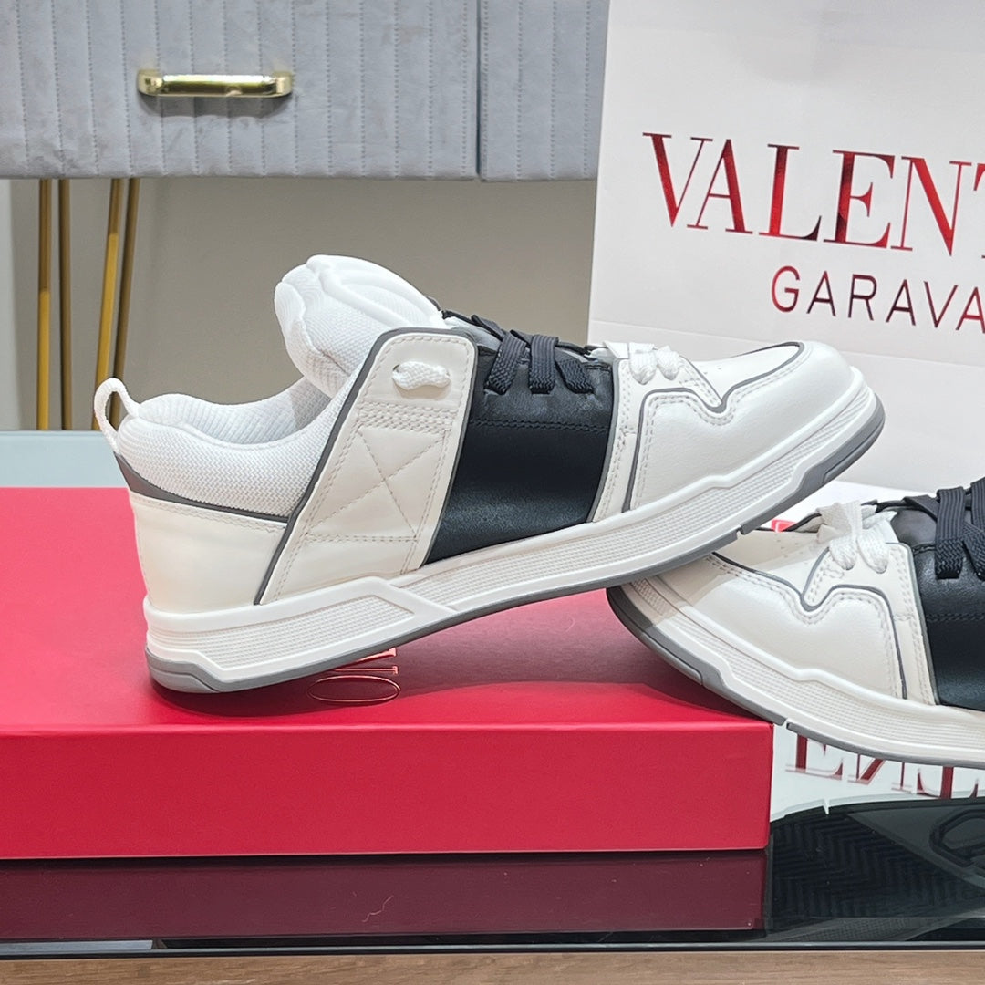 VALENTINO 25S GARAVANI OPEN SKATE SNEAKERS IN WHITE MIX BLACK LAMBSKIN STYLE 9 - 35