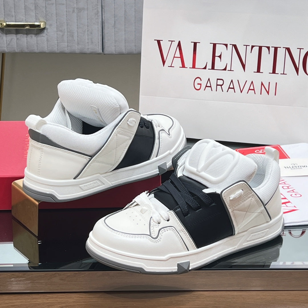 VALENTINO 25S GARAVANI OPEN SKATE SNEAKERS IN WHITE MIX BLACK LAMBSKIN STYLE 9 - 35