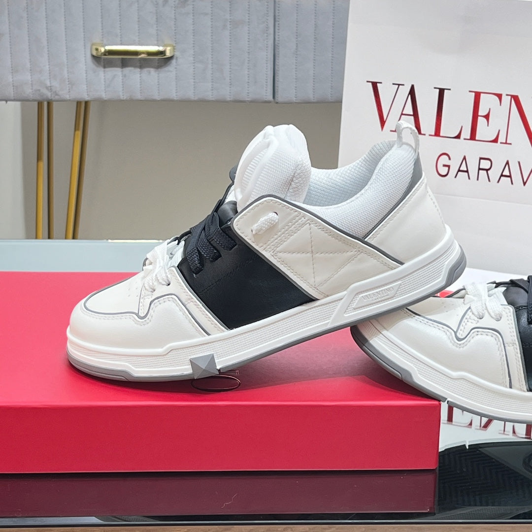 VALENTINO 25S GARAVANI OPEN SKATE SNEAKERS IN WHITE MIX BLACK LAMBSKIN STYLE 9 - 35