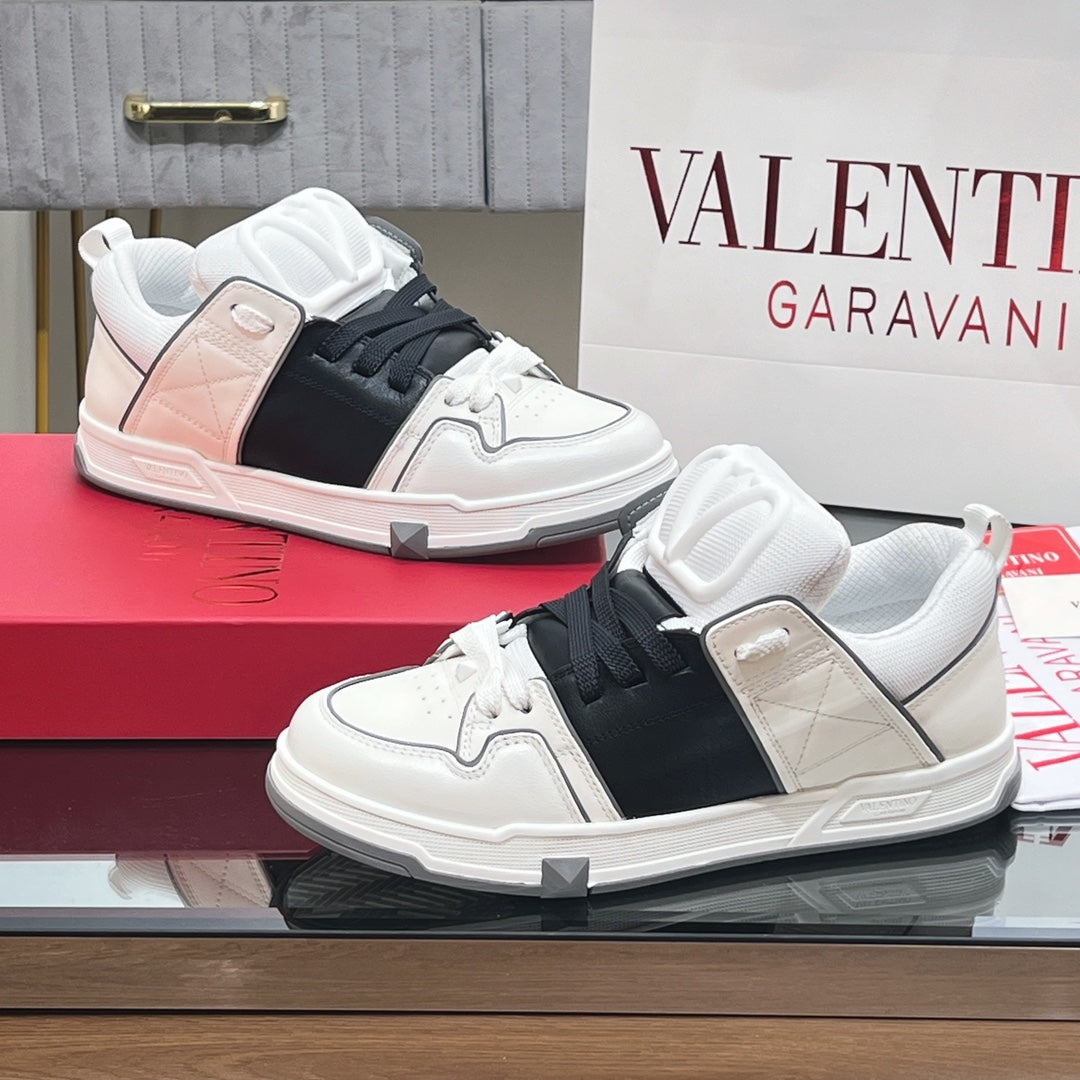 VALENTINO 25S GARAVANI OPEN SKATE SNEAKERS IN WHITE MIX BLACK LAMBSKIN STYLE 9 - 35