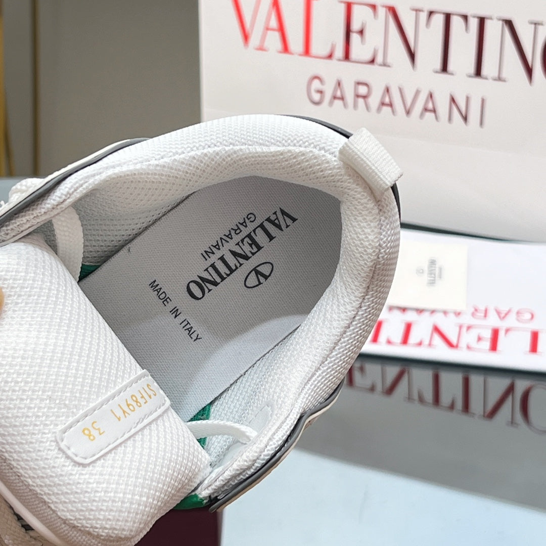 VALENTINO 25S GARAVANI OPEN SKATE SNEAKERS IN WHITE MIX GREEN LAMBSKIN STYLE 13 - 35