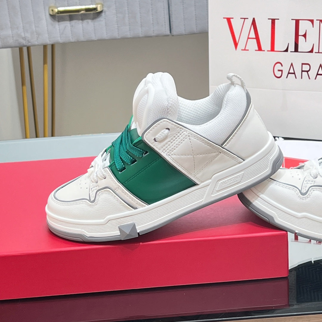 VALENTINO 25S GARAVANI OPEN SKATE SNEAKERS IN WHITE MIX GREEN LAMBSKIN STYLE 13 - 35