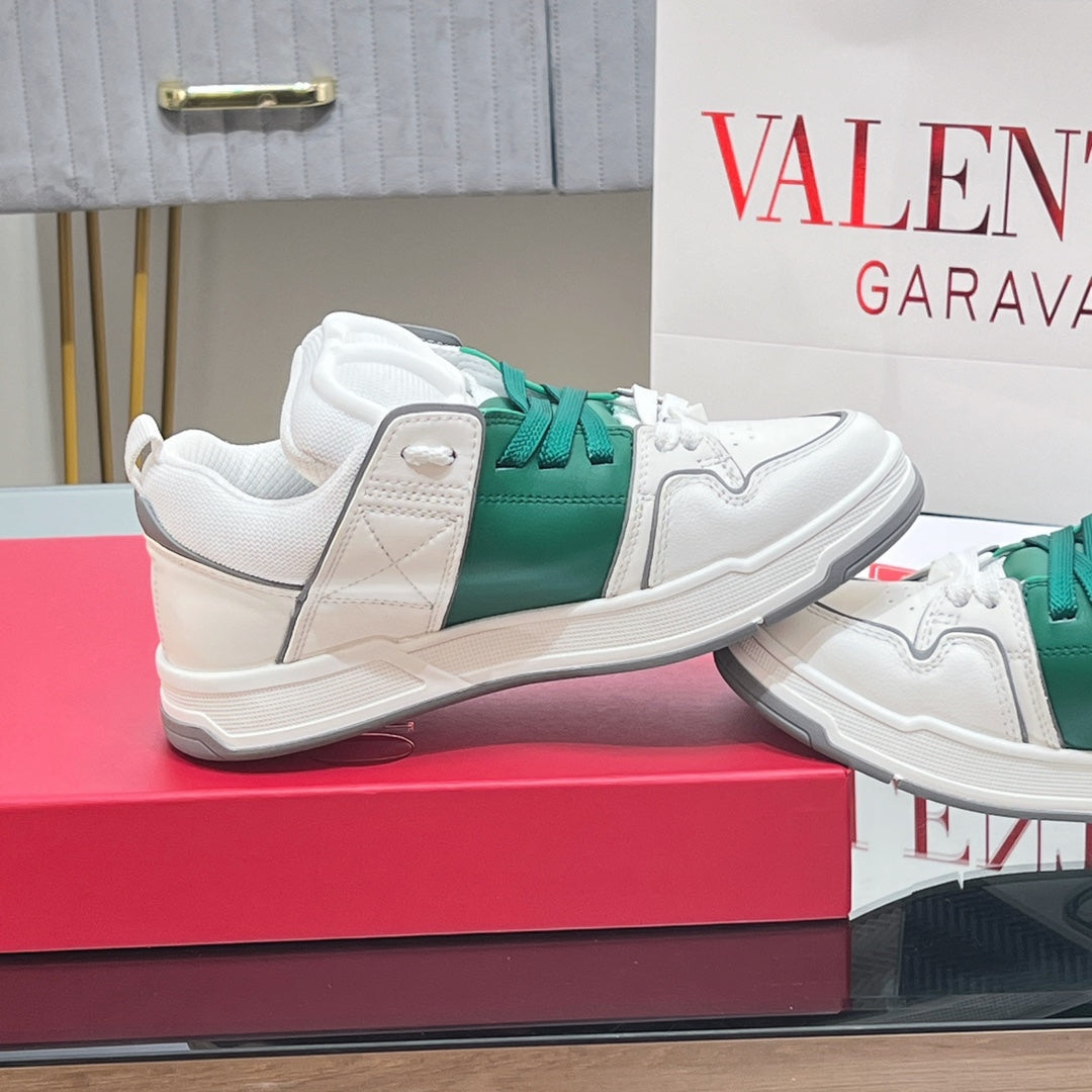 VALENTINO 25S GARAVANI OPEN SKATE SNEAKERS IN WHITE MIX GREEN LAMBSKIN STYLE 13 - 35