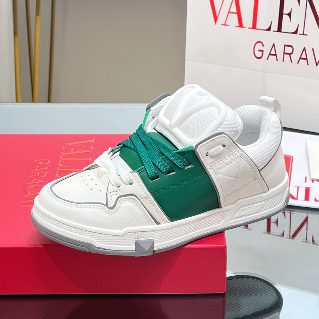VALENTINO 25S GARAVANI OPEN SKATE SNEAKERS IN WHITE MIX GREEN LAMBSKIN STYLE 13 - 35