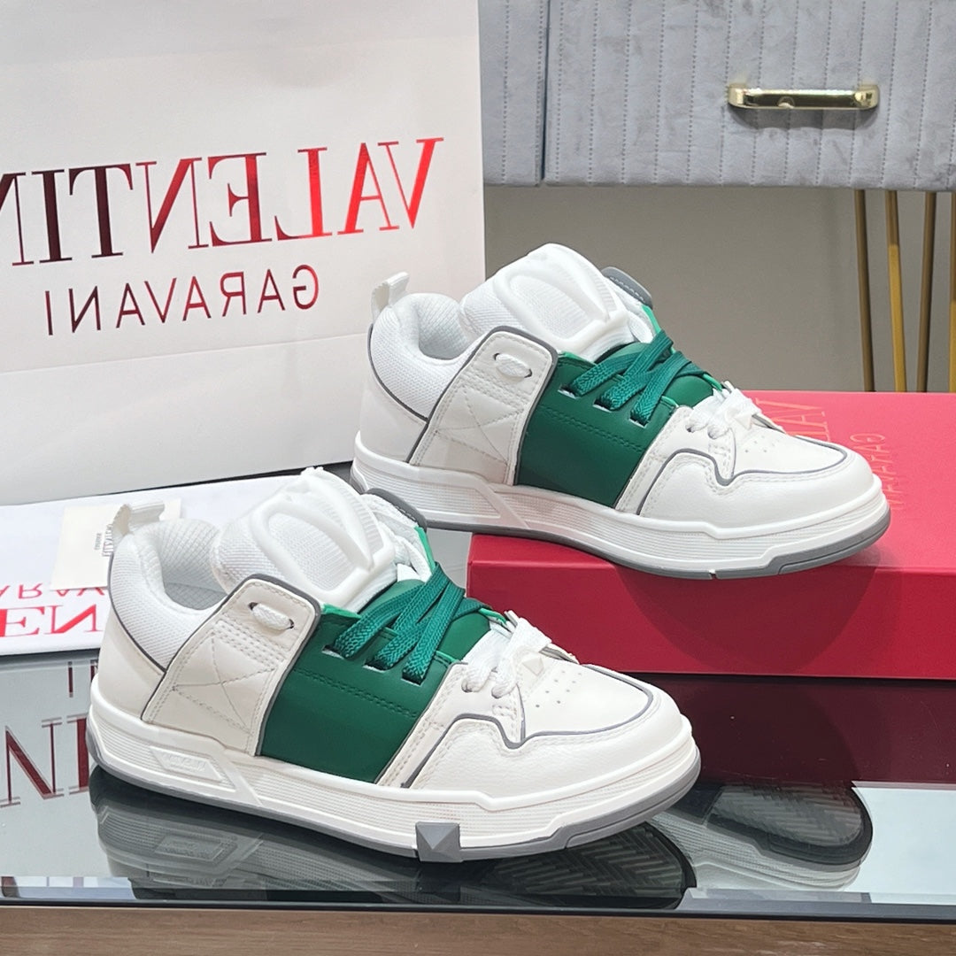VALENTINO 25S GARAVANI OPEN SKATE SNEAKERS IN WHITE MIX GREEN LAMBSKIN STYLE 13 - 35
