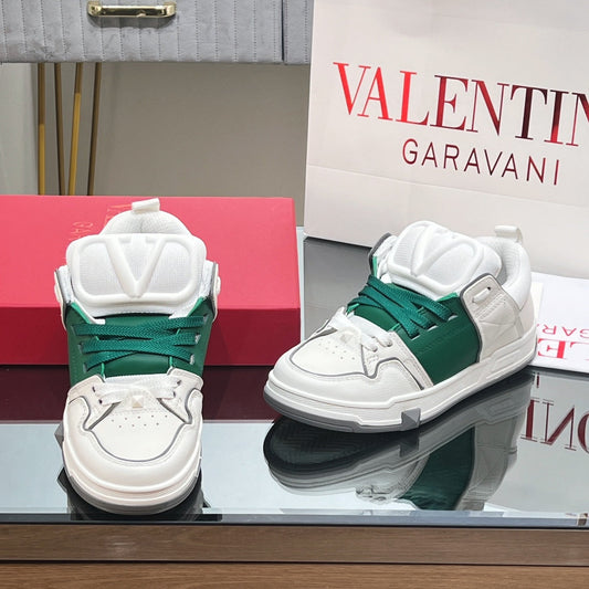VALENTINO 25S GARAVANI OPEN SKATE SNEAKERS IN WHITE MIX GREEN LAMBSKIN STYLE 13 - 35