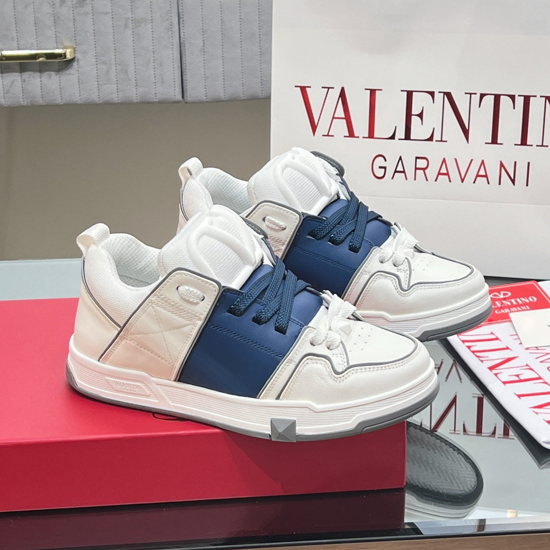 VALENTINO 25S GARAVANI OPEN SKATE SNEAKERS IN WHITE MIX DARK BLUE LAMBSKIN STYLE 17 - 35