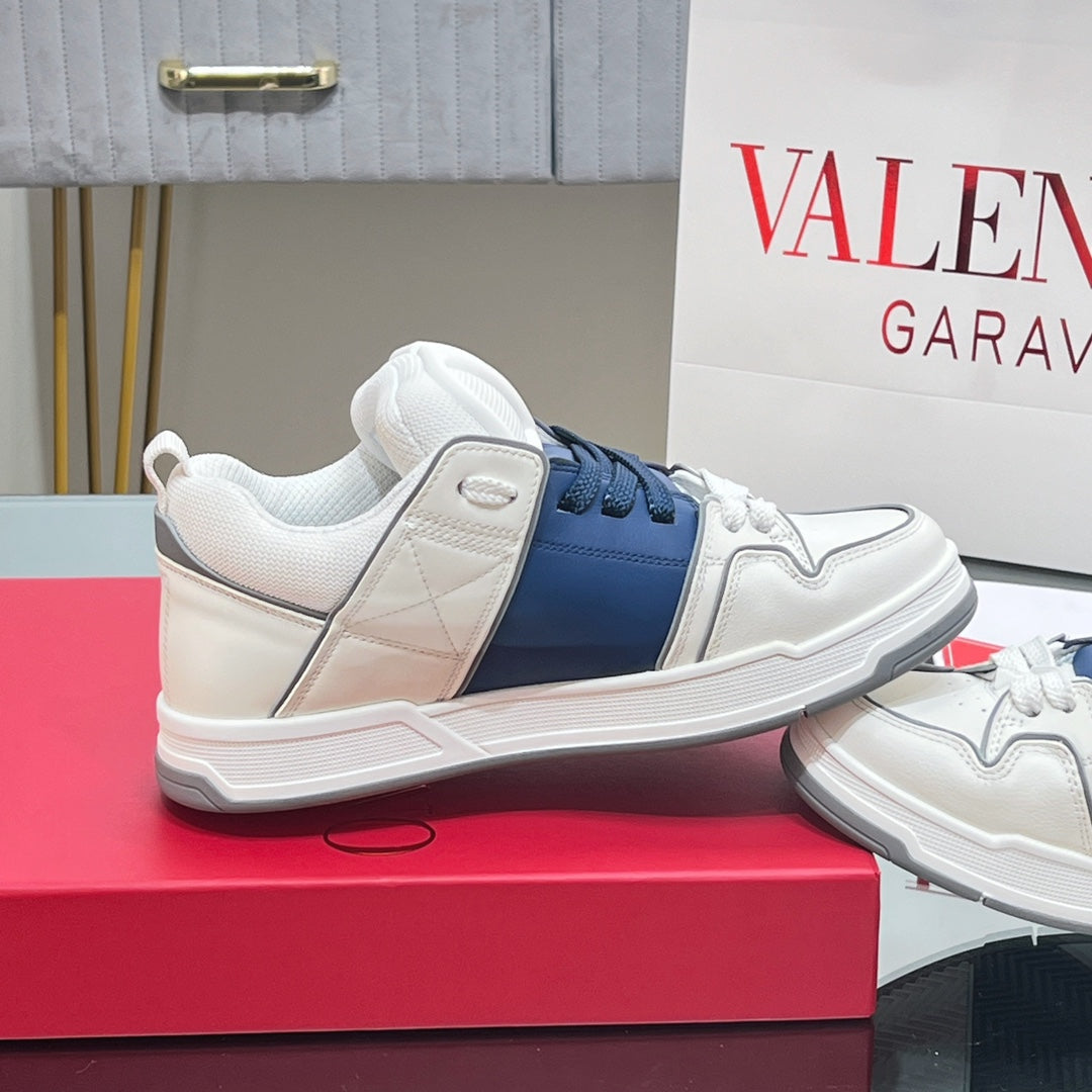 VALENTINO 25S GARAVANI OPEN SKATE SNEAKERS IN WHITE MIX DARK BLUE LAMBSKIN STYLE 17 - 35