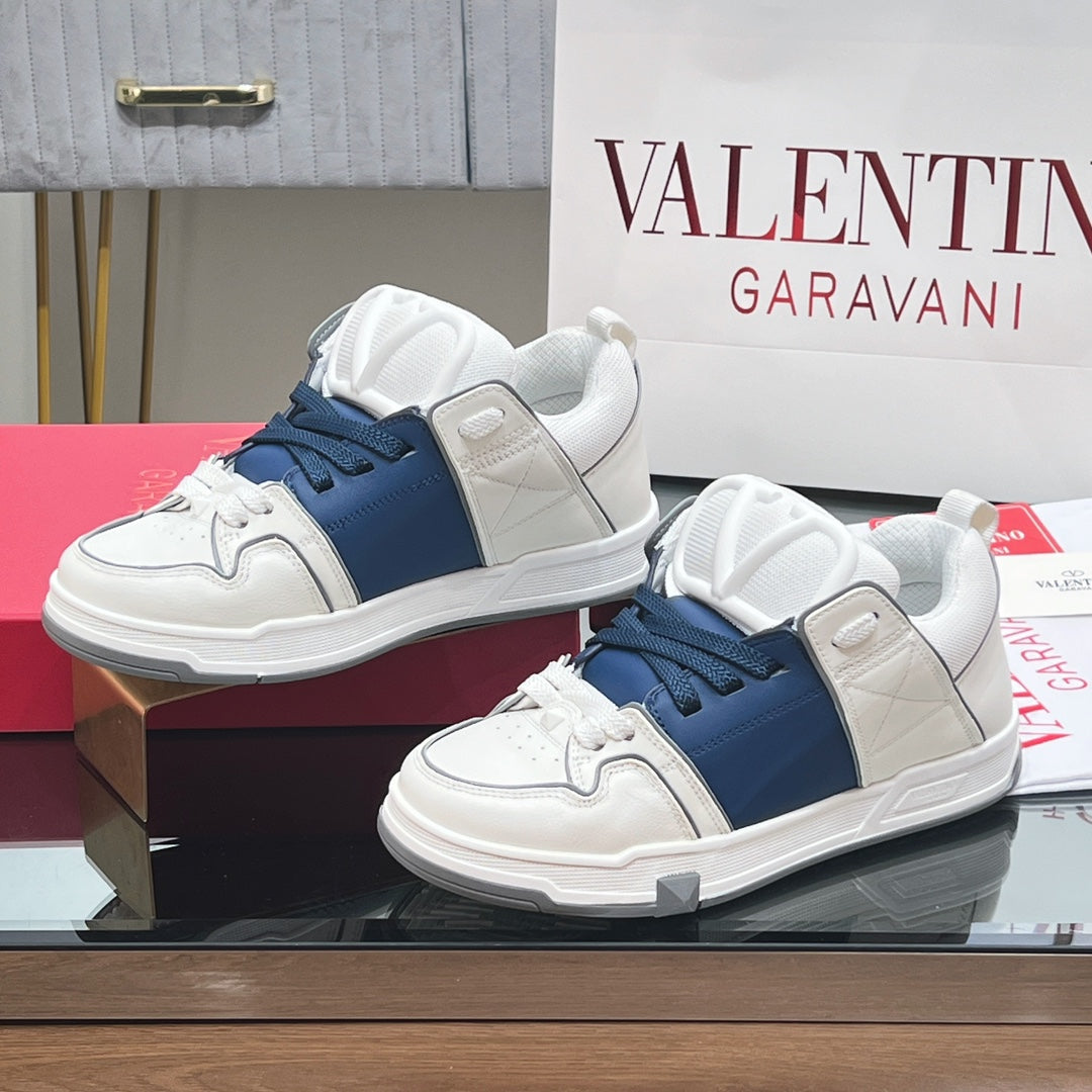 VALENTINO 25S GARAVANI OPEN SKATE SNEAKERS IN WHITE MIX DARK BLUE LAMBSKIN STYLE 17 - 35