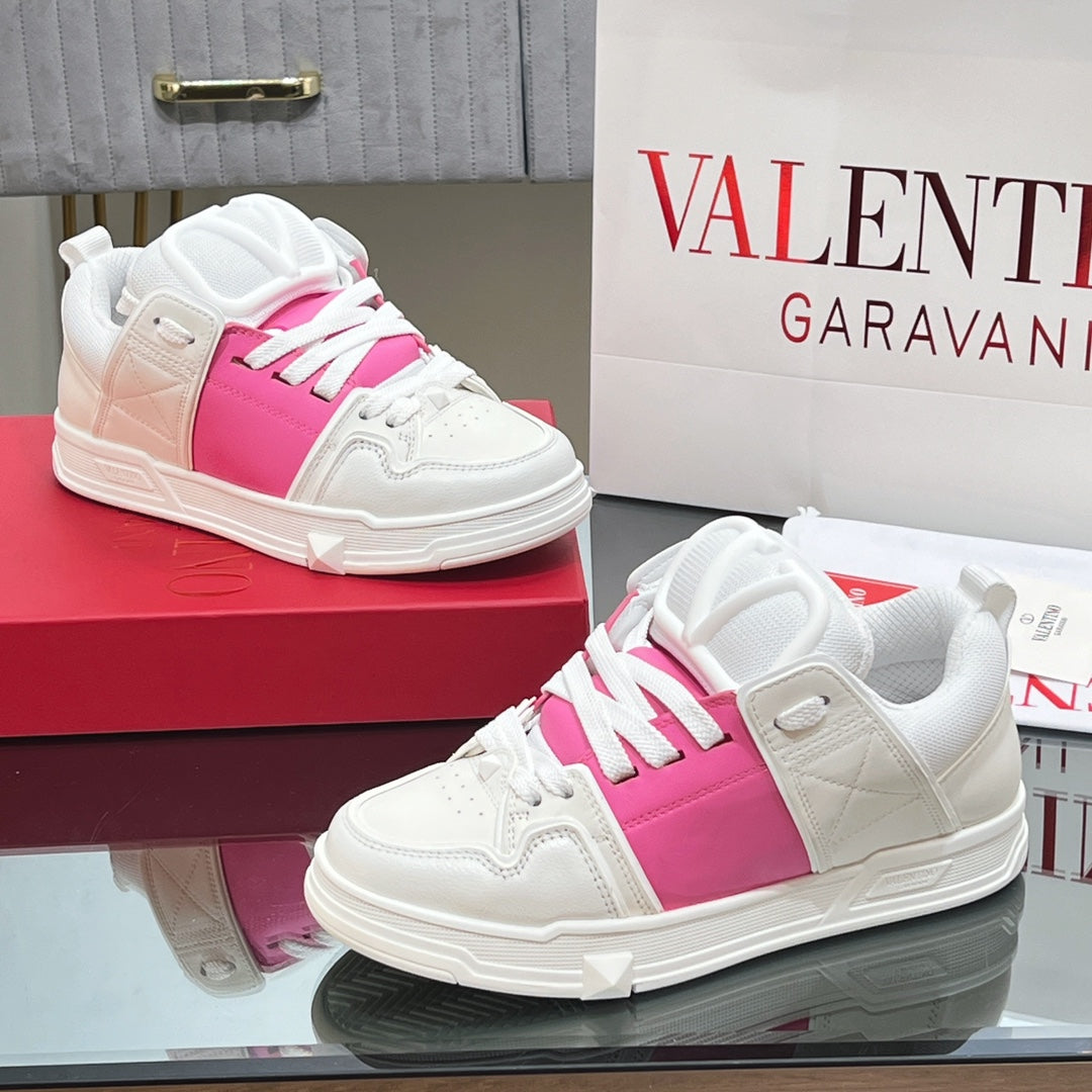 VALENTINO 25S GARAVANI OPEN SKATE SNEAKERS IN WHITE MIX PINK LAMBSKIN STYLE 10 - 35