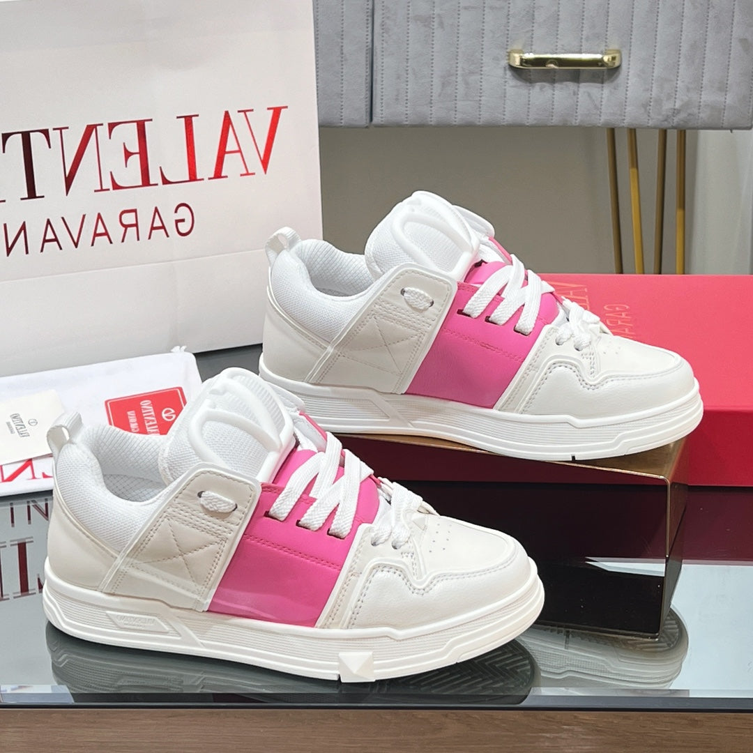 VALENTINO 25S GARAVANI OPEN SKATE SNEAKERS IN WHITE MIX PINK LAMBSKIN STYLE 10 - 35