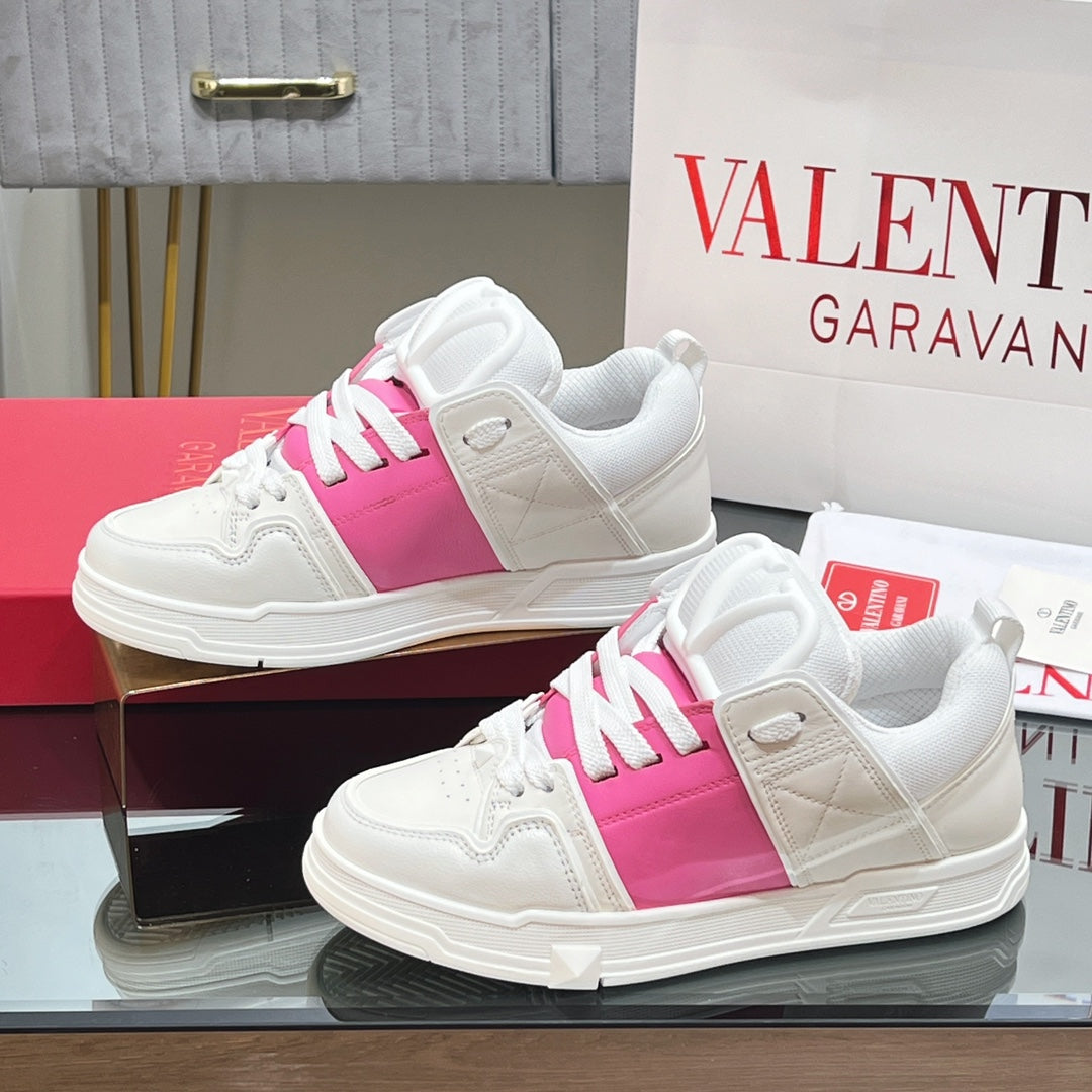 VALENTINO 25S GARAVANI OPEN SKATE SNEAKERS IN WHITE MIX PINK LAMBSKIN STYLE 10 - 35