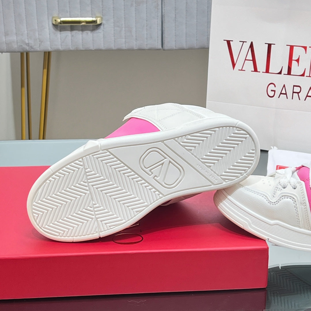 VALENTINO 25S GARAVANI OPEN SKATE SNEAKERS IN WHITE MIX PINK LAMBSKIN STYLE 10 - 35