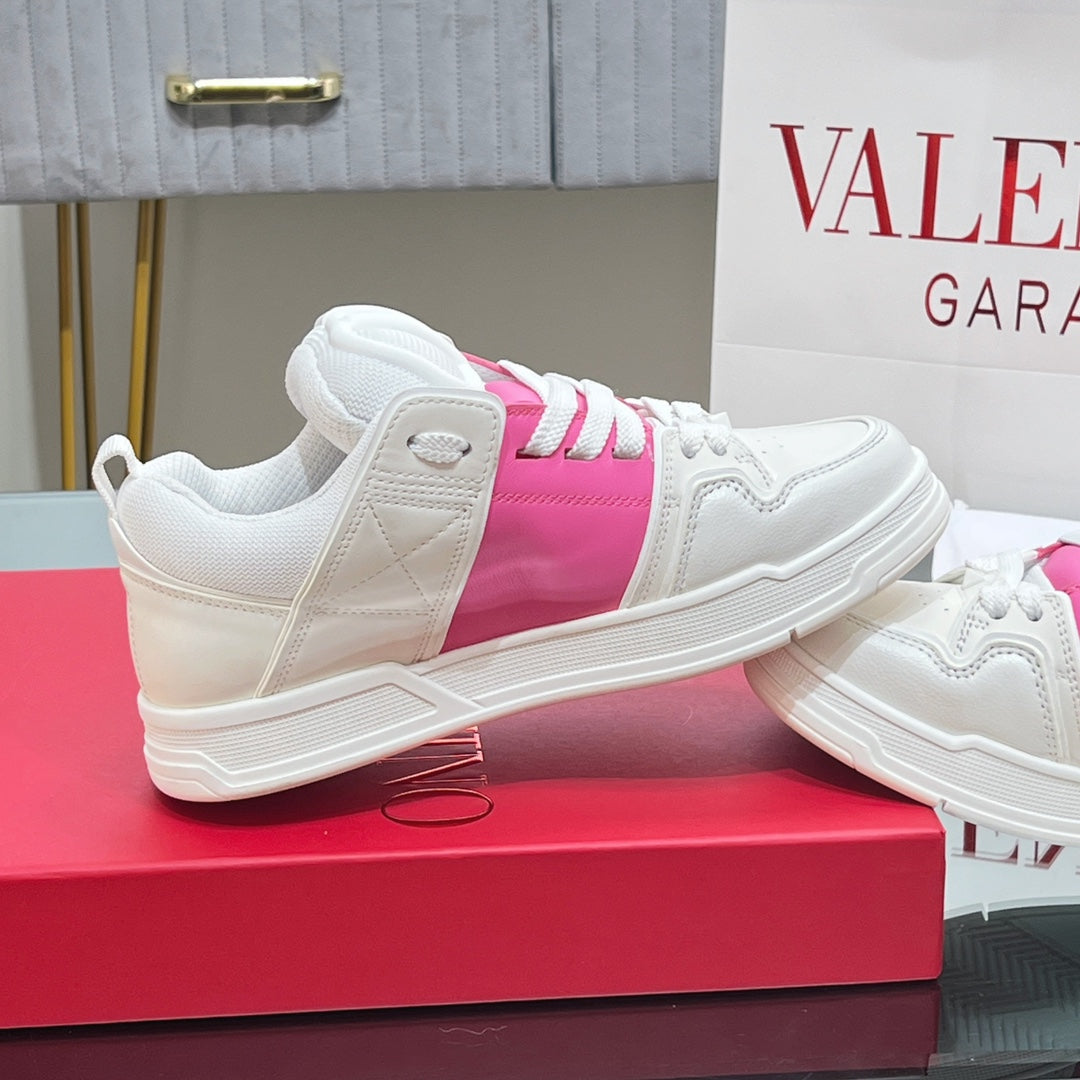 VALENTINO 25S GARAVANI OPEN SKATE SNEAKERS IN WHITE MIX PINK LAMBSKIN STYLE 10 - 35