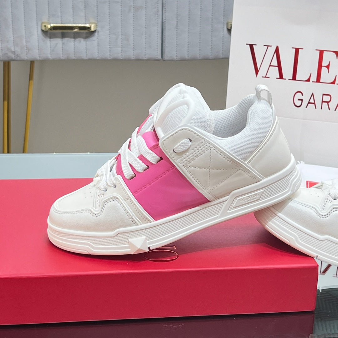 VALENTINO 25S GARAVANI OPEN SKATE SNEAKERS IN WHITE MIX PINK LAMBSKIN STYLE 10 - 35