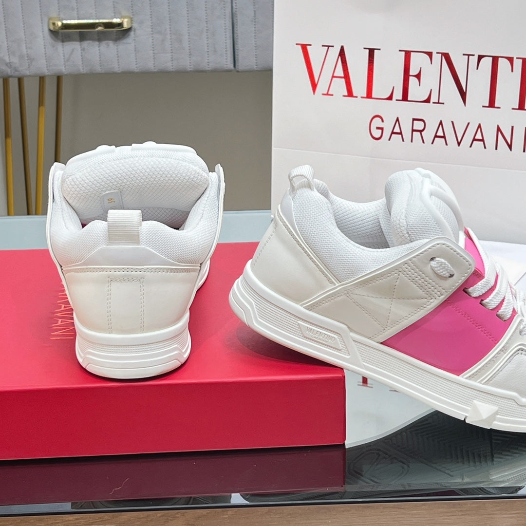 VALENTINO 25S GARAVANI OPEN SKATE SNEAKERS IN WHITE MIX PINK LAMBSKIN STYLE 10 - 35
