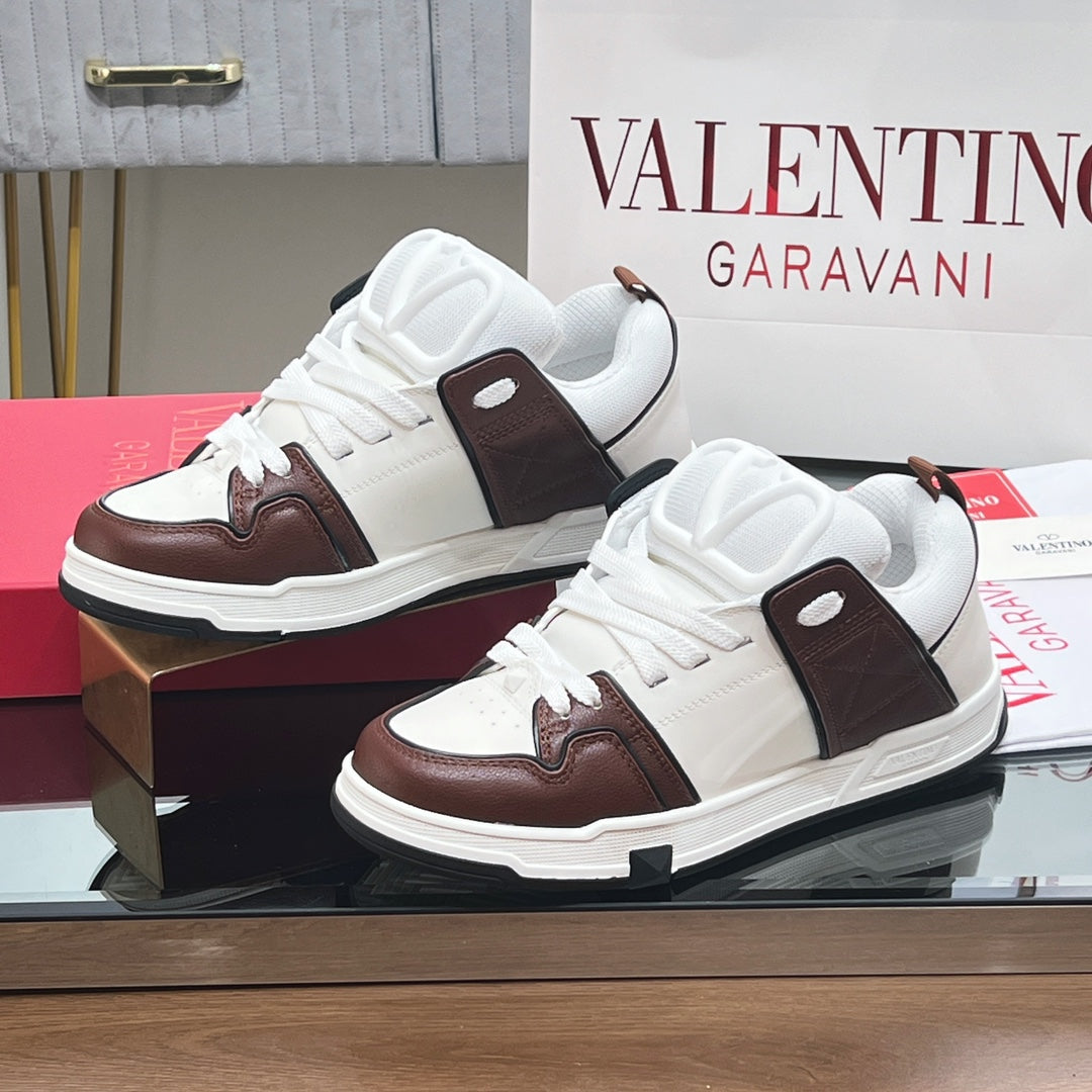 OPEN SKATE SNEAKER IN WHITE MIX PECAN BROWN CALFSKIN - 35