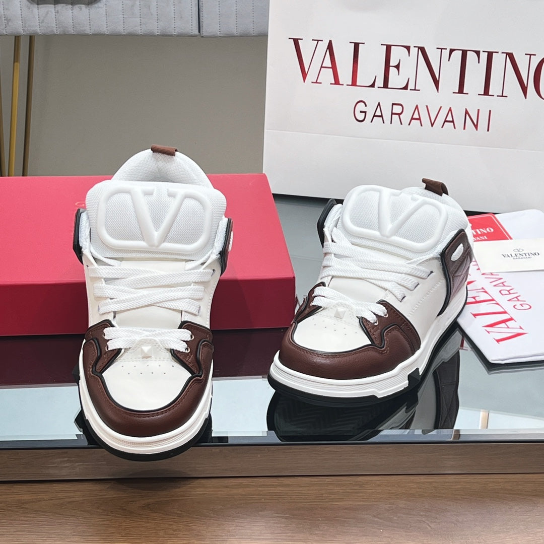 OPEN SKATE SNEAKER IN WHITE MIX PECAN BROWN CALFSKIN - 35