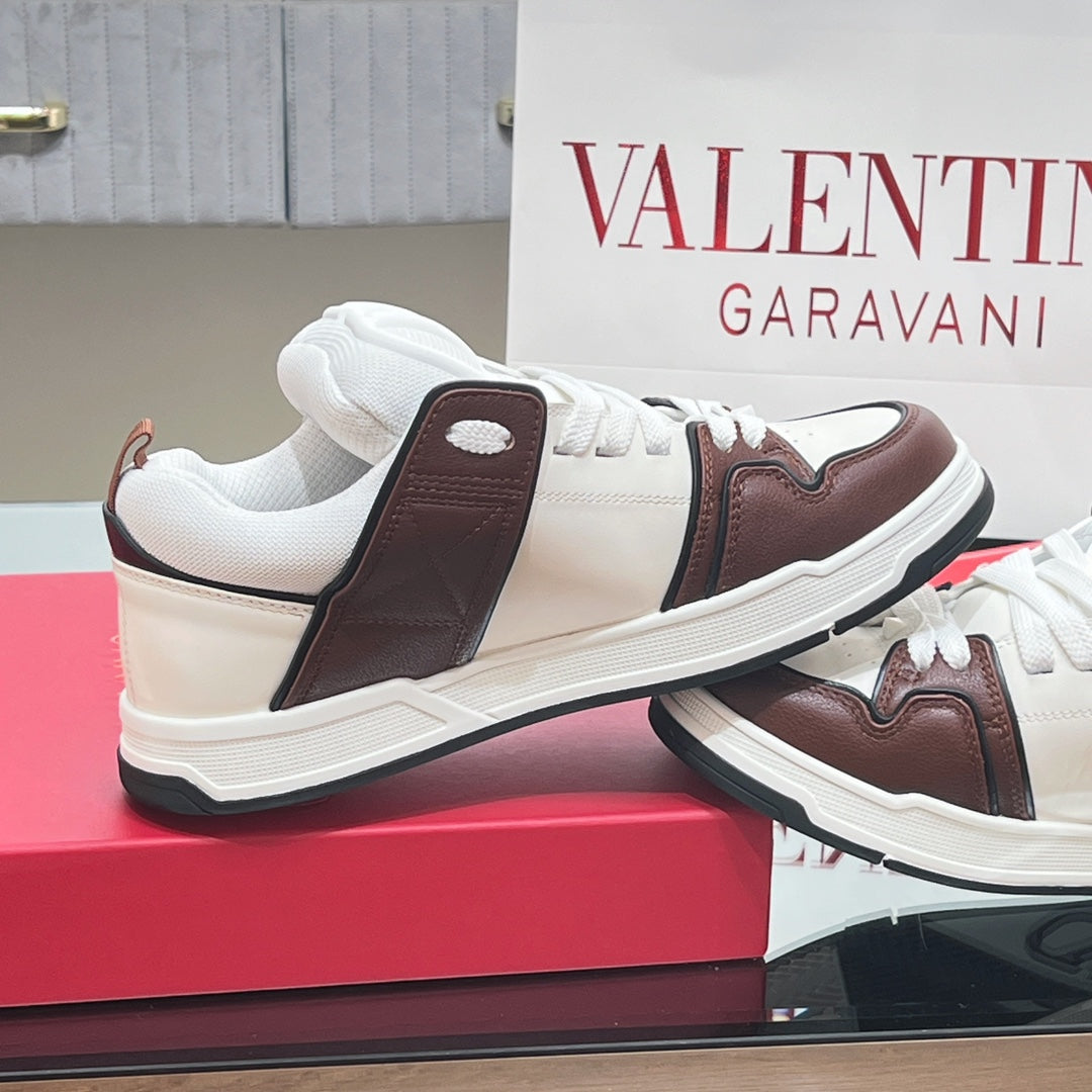 OPEN SKATE SNEAKER IN WHITE MIX PECAN BROWN CALFSKIN - 35