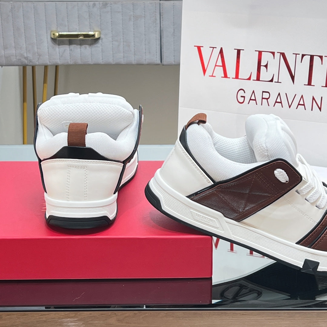 OPEN SKATE SNEAKER IN WHITE MIX PECAN BROWN CALFSKIN - 35
