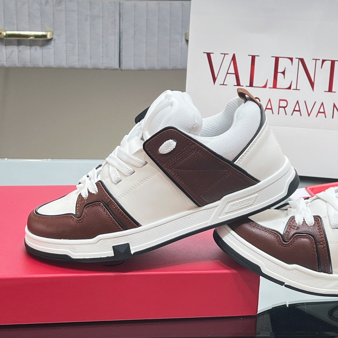 OPEN SKATE SNEAKER IN WHITE MIX PECAN BROWN CALFSKIN - 35