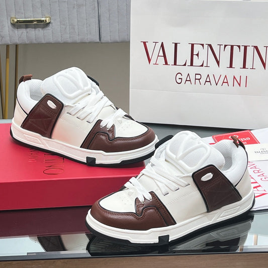 OPEN SKATE SNEAKER IN WHITE MIX PECAN BROWN CALFSKIN - 35