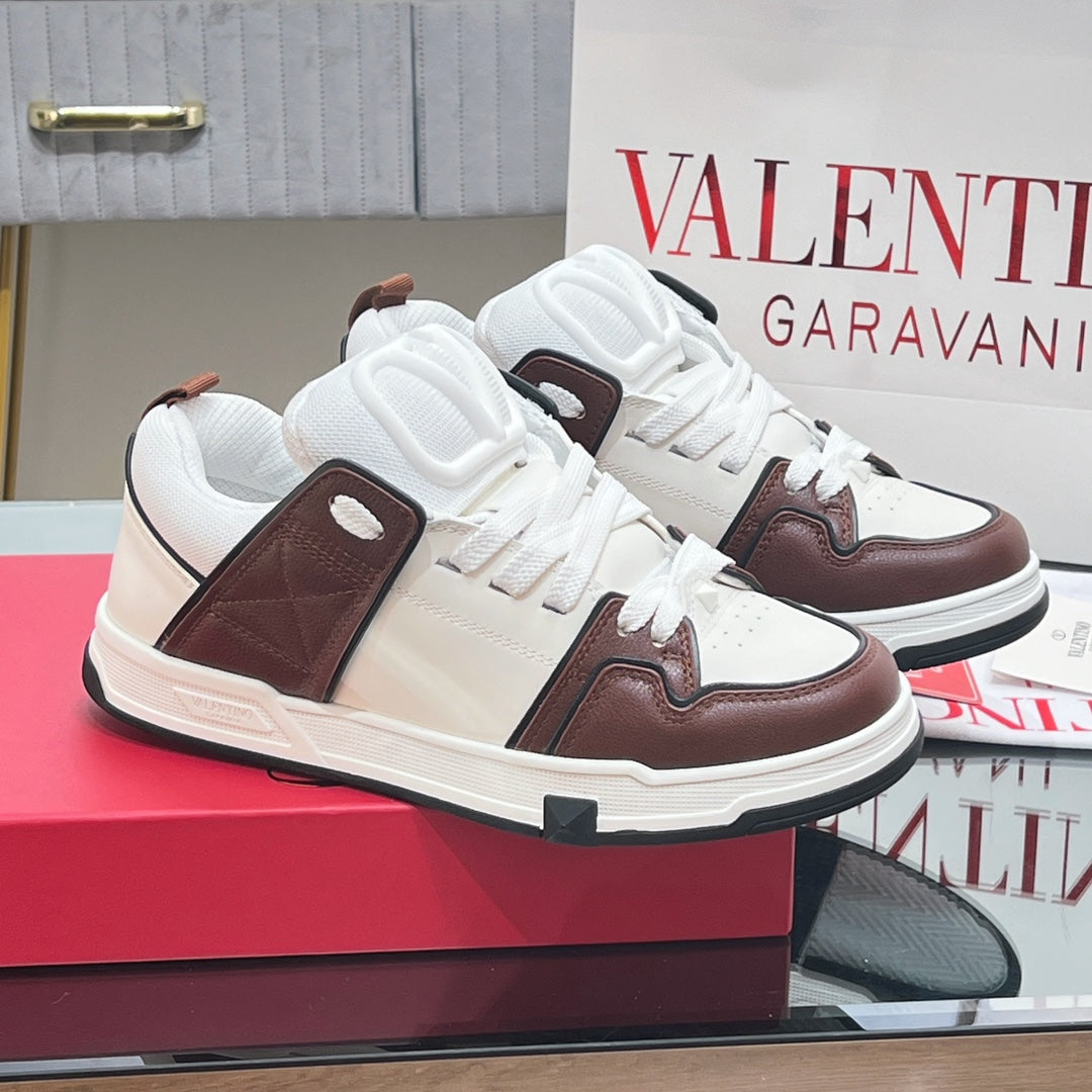 OPEN SKATE SNEAKER IN WHITE MIX PECAN BROWN CALFSKIN - 35
