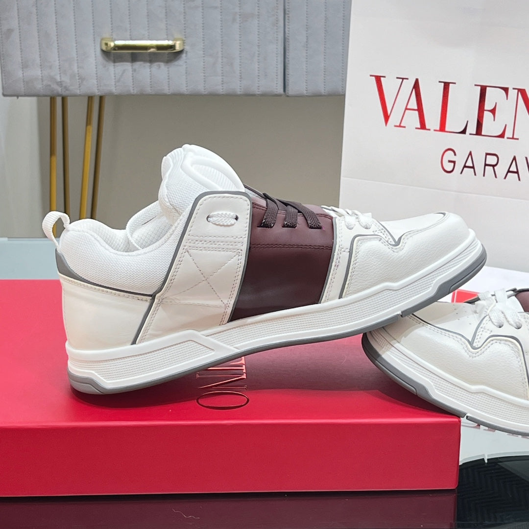 VALENTINO 25S GARAVANI OPEN SKATE SNEAKERS IN WHITE MIX BROWN LAMBSKIN STYLE 15 - 35