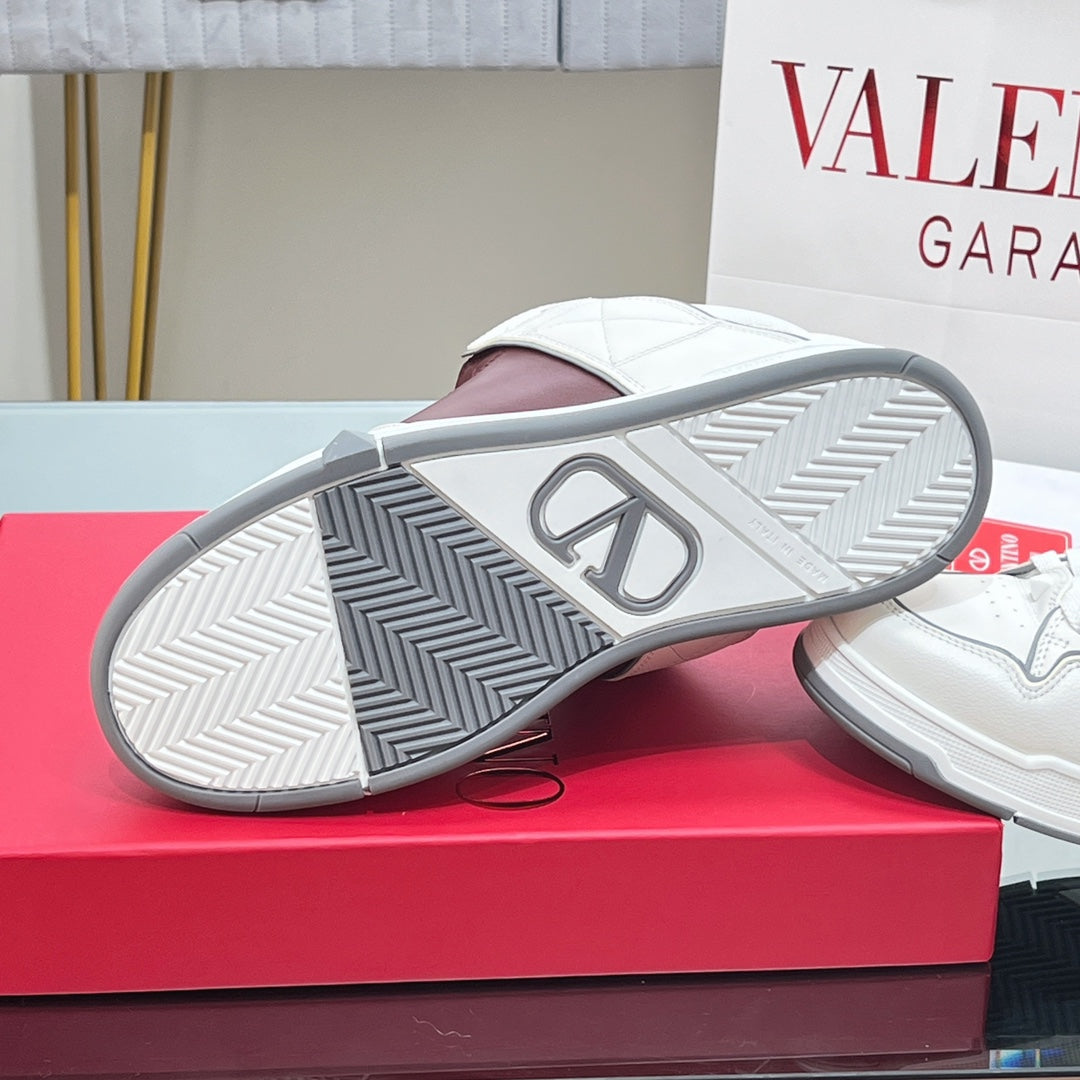 VALENTINO 25S GARAVANI OPEN SKATE SNEAKERS IN WHITE MIX BROWN LAMBSKIN STYLE 15 - 35