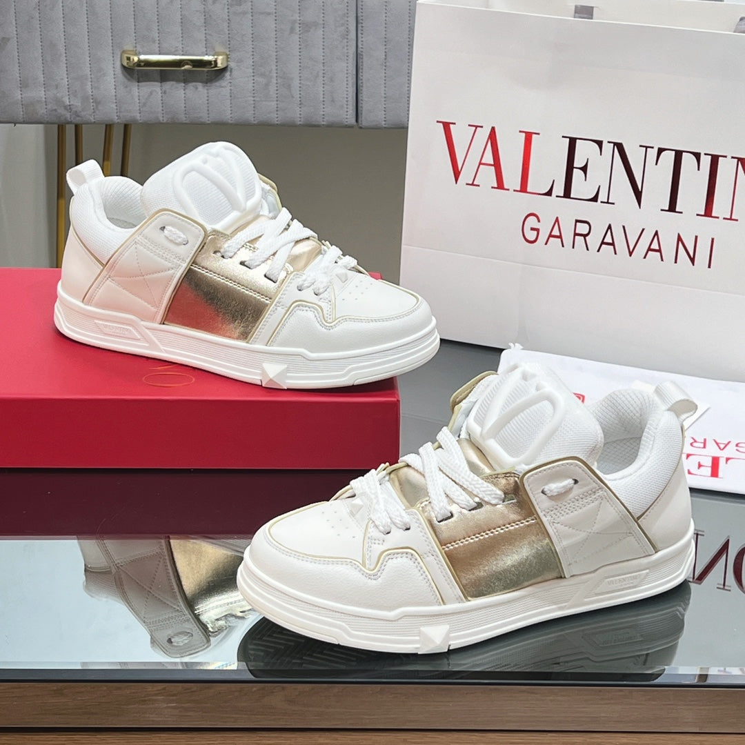 VALENTINO 25S GARAVANI OPEN SKATE SNEAKERS IN WHITE MIX GOLD LAMBSKIN STYLE 14 - 35