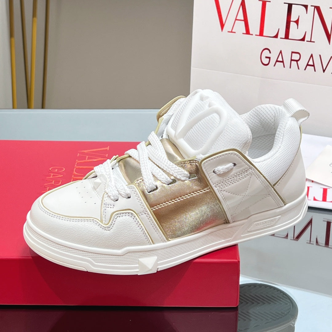 VALENTINO 25S GARAVANI OPEN SKATE SNEAKERS IN WHITE MIX GOLD LAMBSKIN STYLE 14 - 35