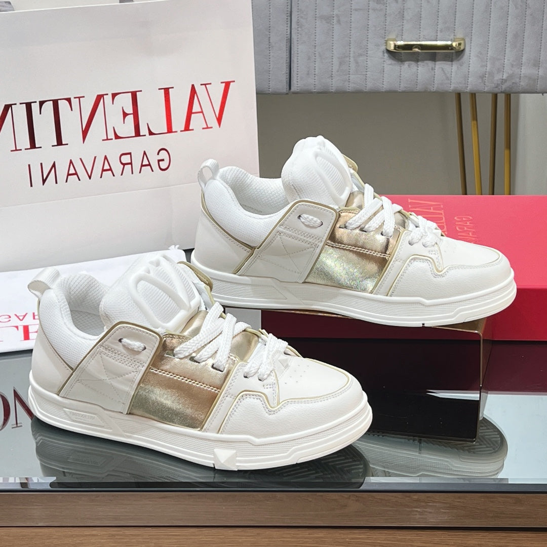 VALENTINO 25S GARAVANI OPEN SKATE SNEAKERS IN WHITE MIX GOLD LAMBSKIN STYLE 14 - 35
