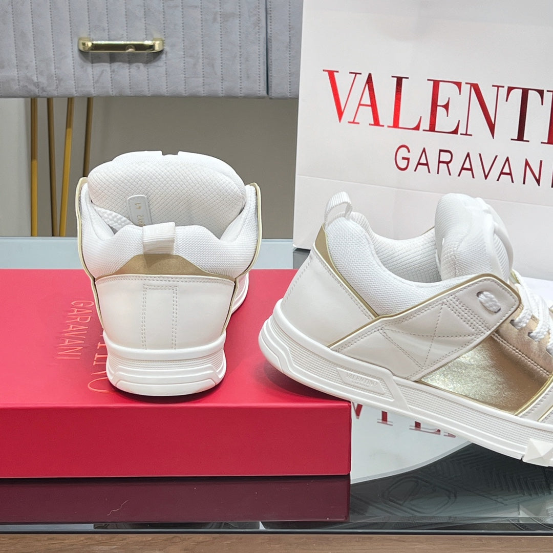 VALENTINO 25S GARAVANI OPEN SKATE SNEAKERS IN WHITE MIX GOLD LAMBSKIN STYLE 14 - 35