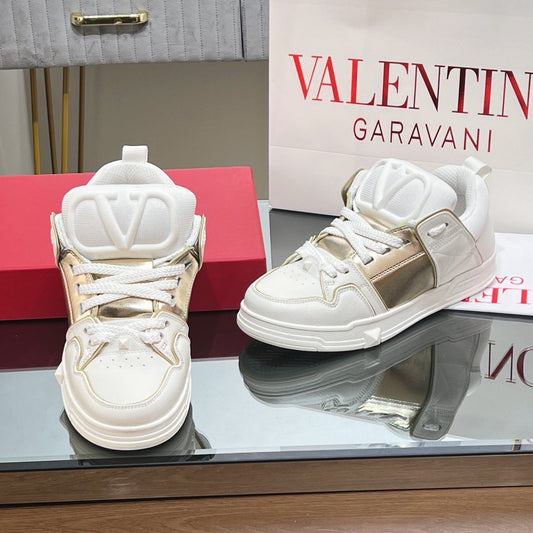VALENTINO 25S GARAVANI OPEN SKATE SNEAKERS IN WHITE MIX GOLD LAMBSKIN STYLE 14 - 35