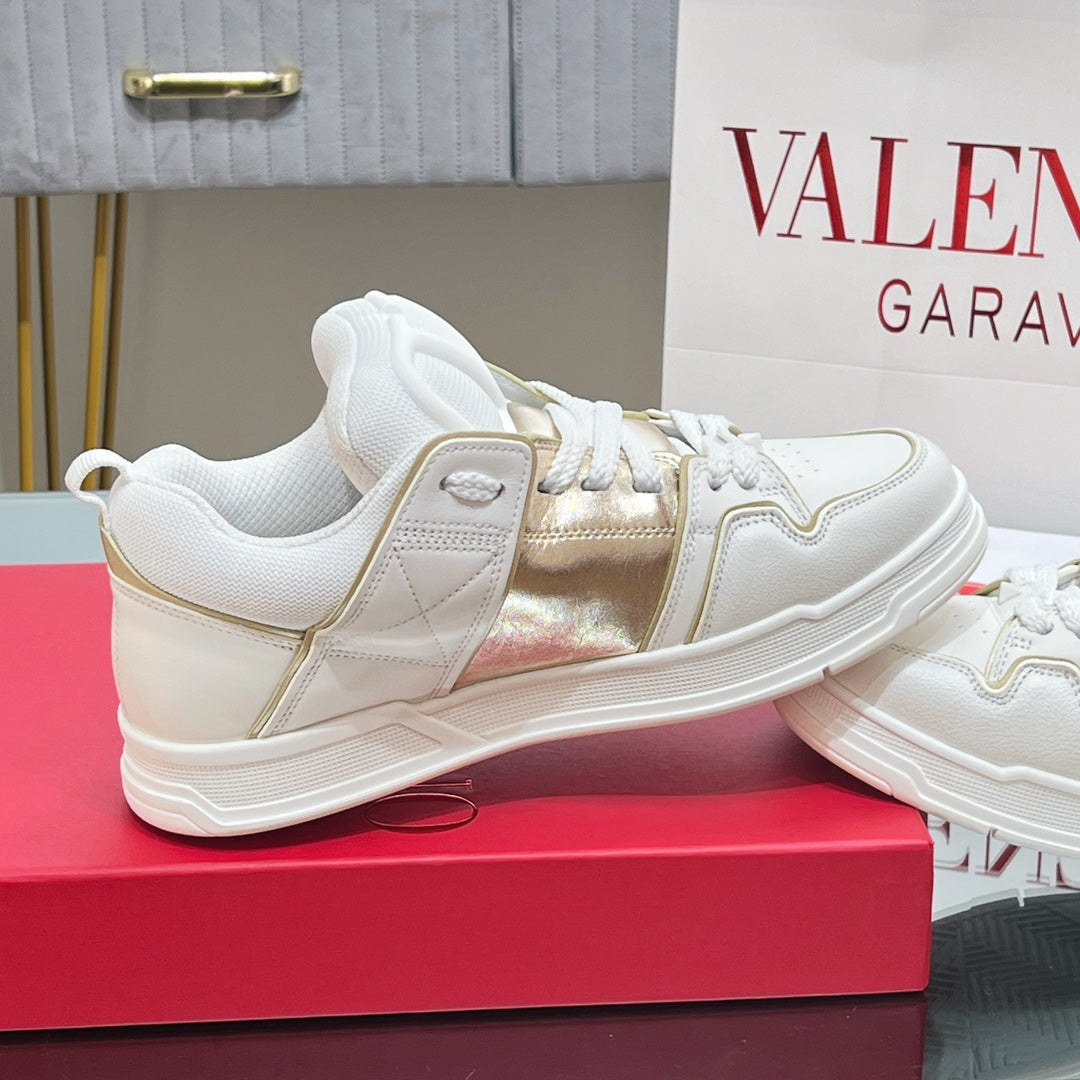 VALENTINO 25S GARAVANI OPEN SKATE SNEAKERS IN WHITE MIX GOLD LAMBSKIN STYLE 14 - 35