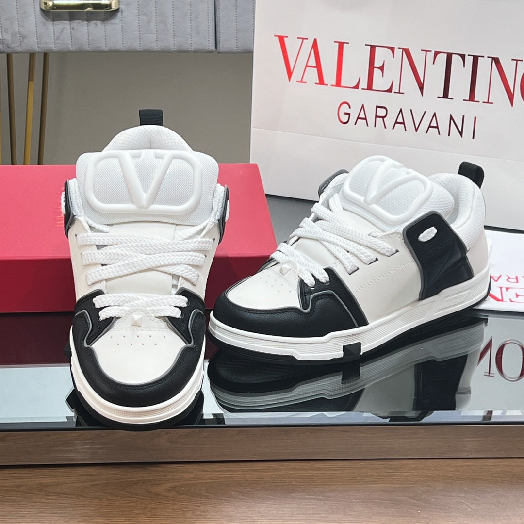 VALENTINO 25S GARAVANI OPEN SKATE SNEAKERS IN WHITE MIX BLACK LAMBSKIN STYLE 8 - 35
