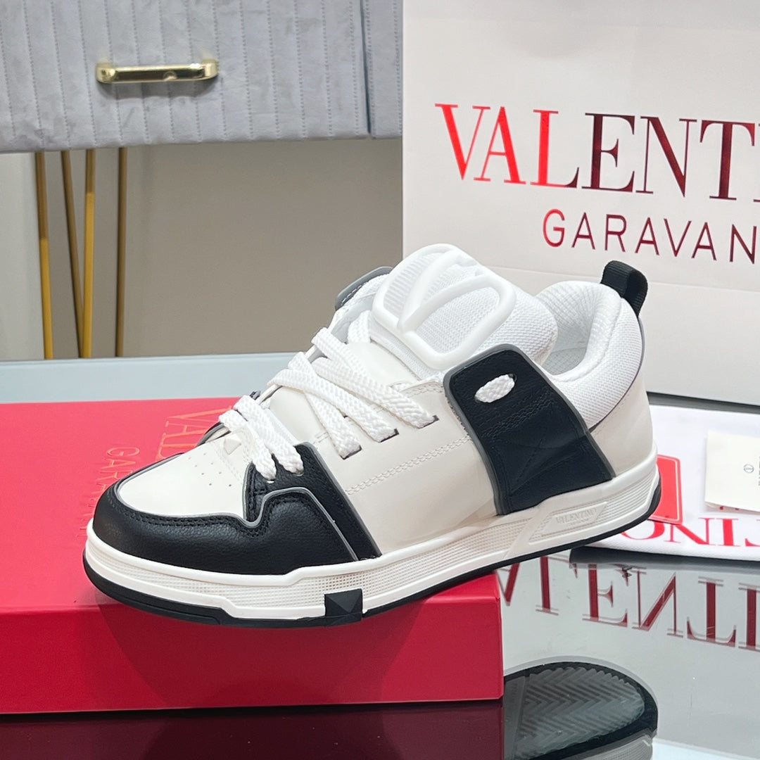 VALENTINO 25S GARAVANI OPEN SKATE SNEAKERS IN WHITE MIX BLACK LAMBSKIN STYLE 8 - 35
