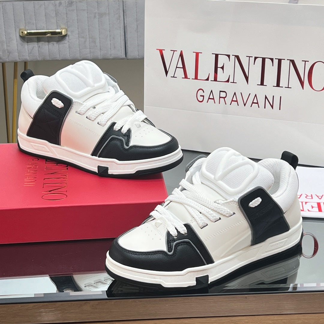 VALENTINO 25S GARAVANI OPEN SKATE SNEAKERS IN WHITE MIX BLACK LAMBSKIN STYLE 8 - 35