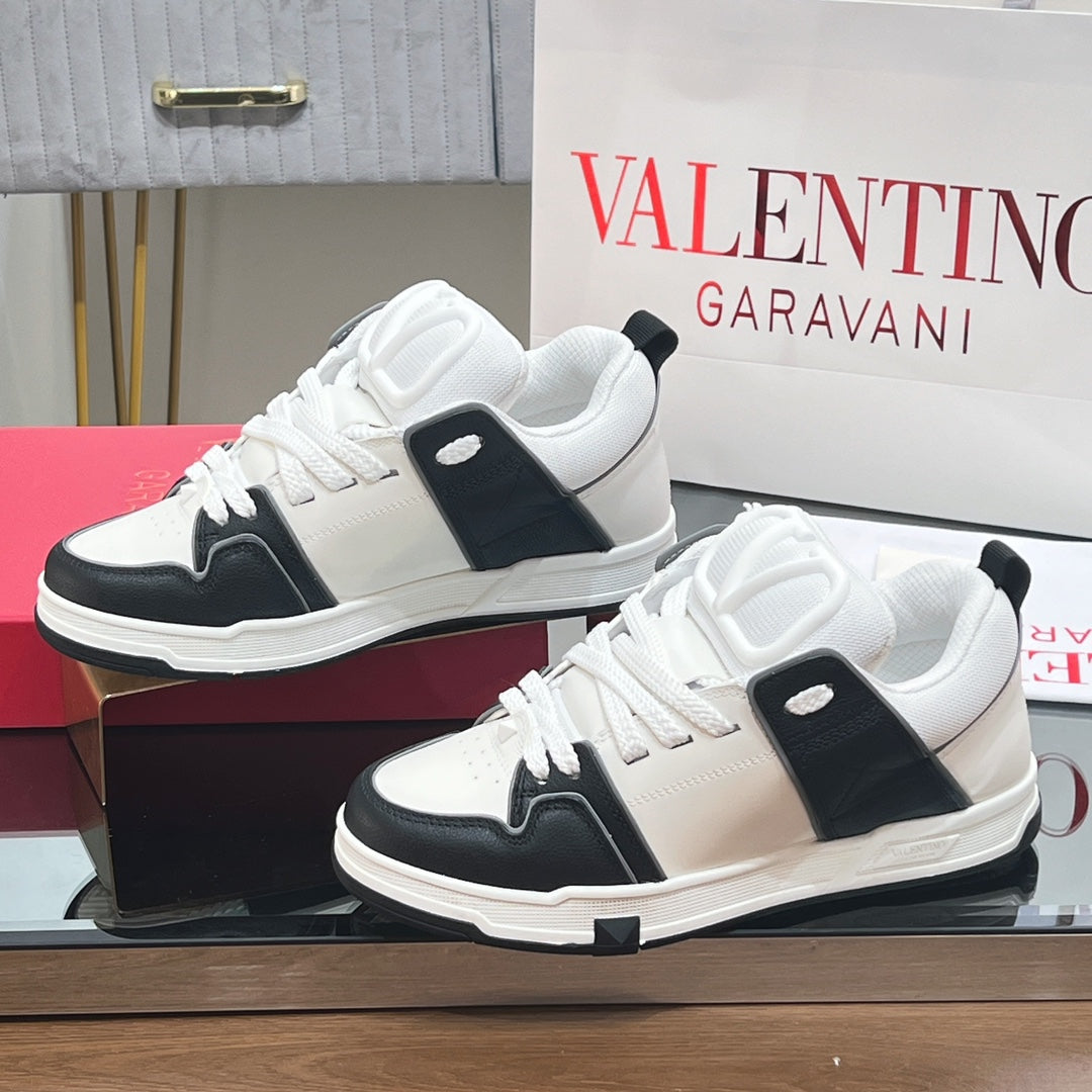 VALENTINO 25S GARAVANI OPEN SKATE SNEAKERS IN WHITE MIX BLACK LAMBSKIN STYLE 8 - 35
