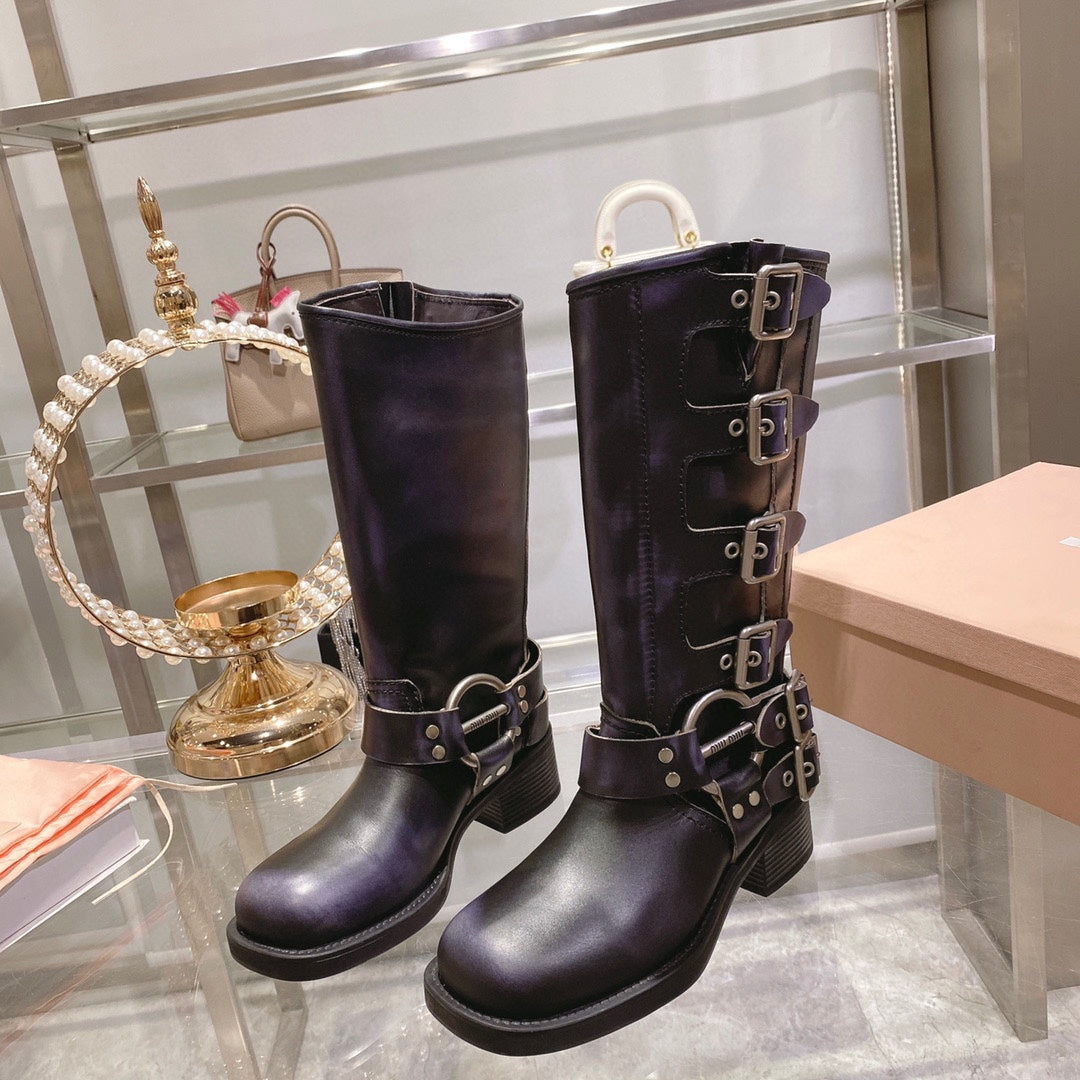 THICK-SOLED BUCKLE BOOTS IN BLACK CALFSKIN - 35