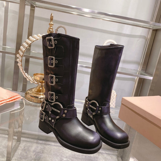 THICK-SOLED BUCKLE BOOTS IN BLACK CALFSKIN - 35