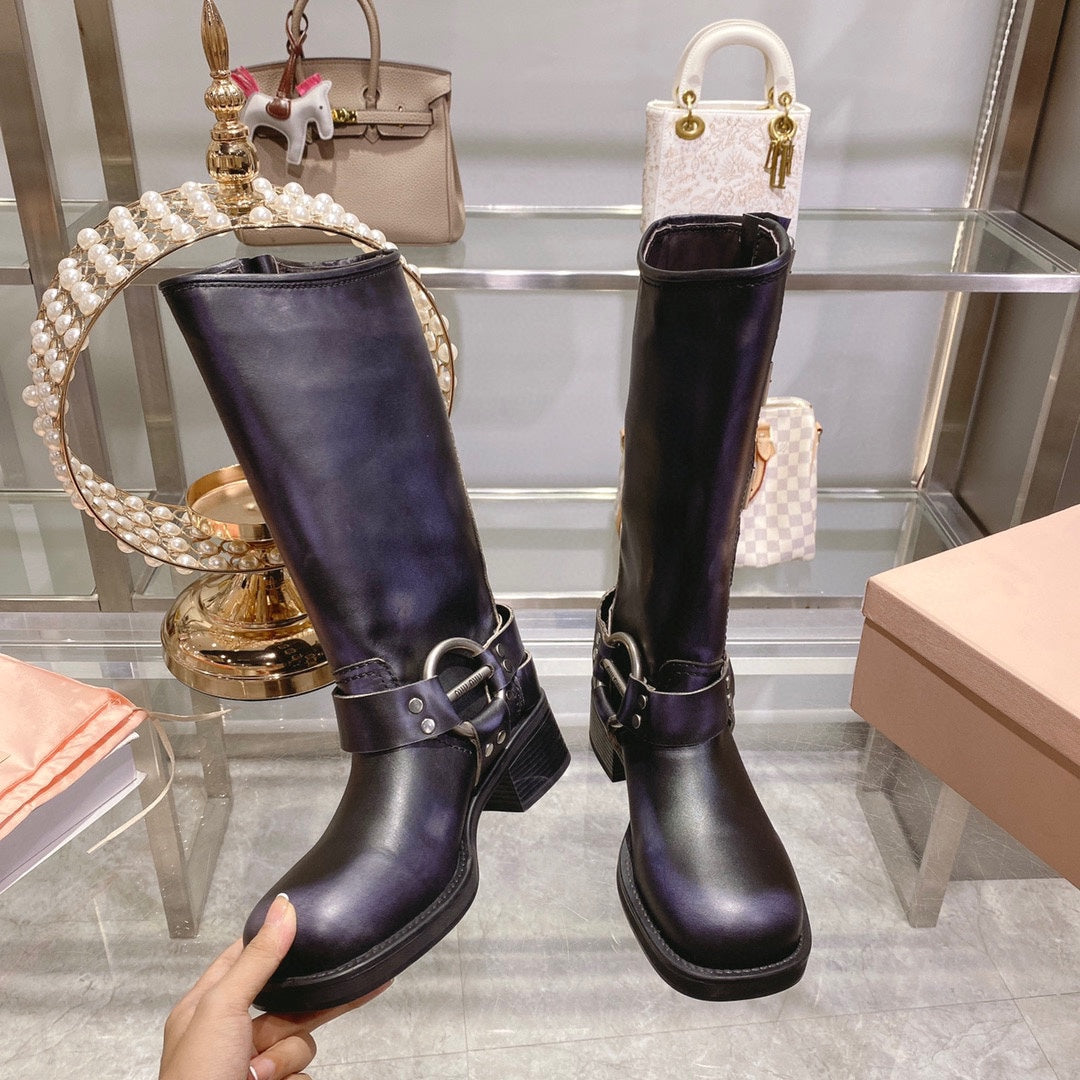 THICK-SOLED BUCKLE BOOTS IN BLACK CALFSKIN - 35