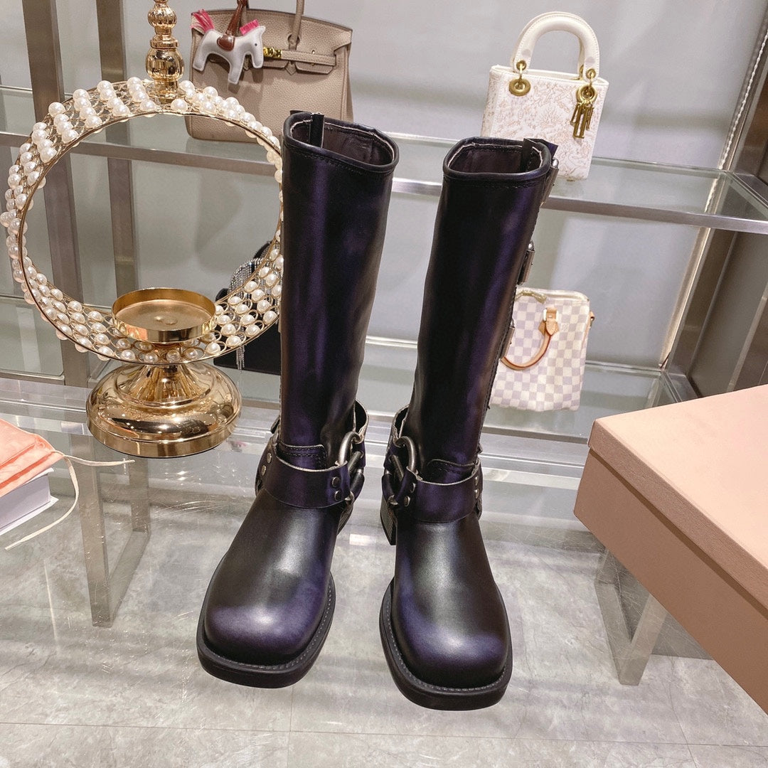 THICK-SOLED BUCKLE BOOTS IN BLACK CALFSKIN - 35